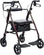 Dynarex DynaGo Duo Transport 4 Wheel Rollator is a Stand-Up Rolling Walker and a Seated Transport Wheelchair, with Fold-Down Footrests and a Weight Capacity of 300 pounds, Red Frame, 1 Rollator
