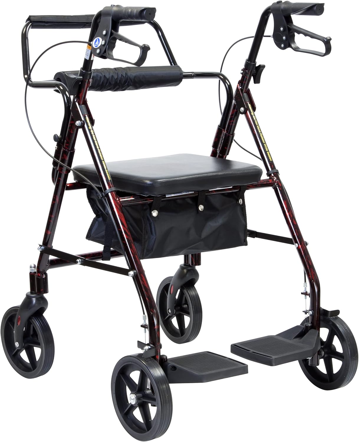 Dynarex DynaGo Duo Transport 4 Wheel Rollator is a Stand-Up Rolling Walker and a Seated Transport Wheelchair, with Fold-Down Footrests and a Weight Capacity of 300 pounds, Red Frame, 1 Rollator