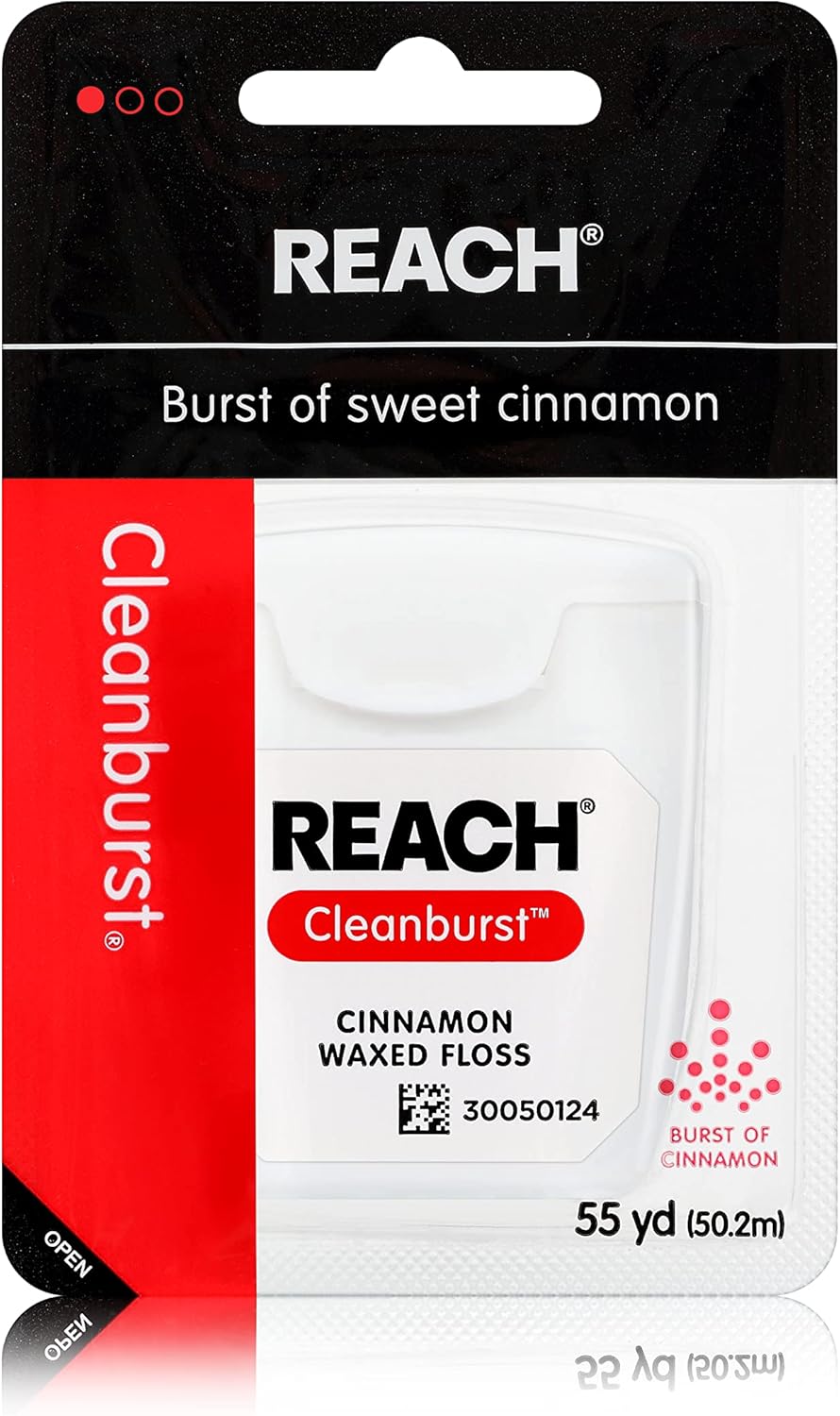 REACH Waxed Dental Floss, Cinnamon, Plaque Remover for Teeth, Shred Resistant, Floss Slides Smoothly, Easy to Use, Waxed, Deep Cleaning Teeth, Oral Care, PFAS Free, for Adults & Kids, 1 Pack, 55 yd