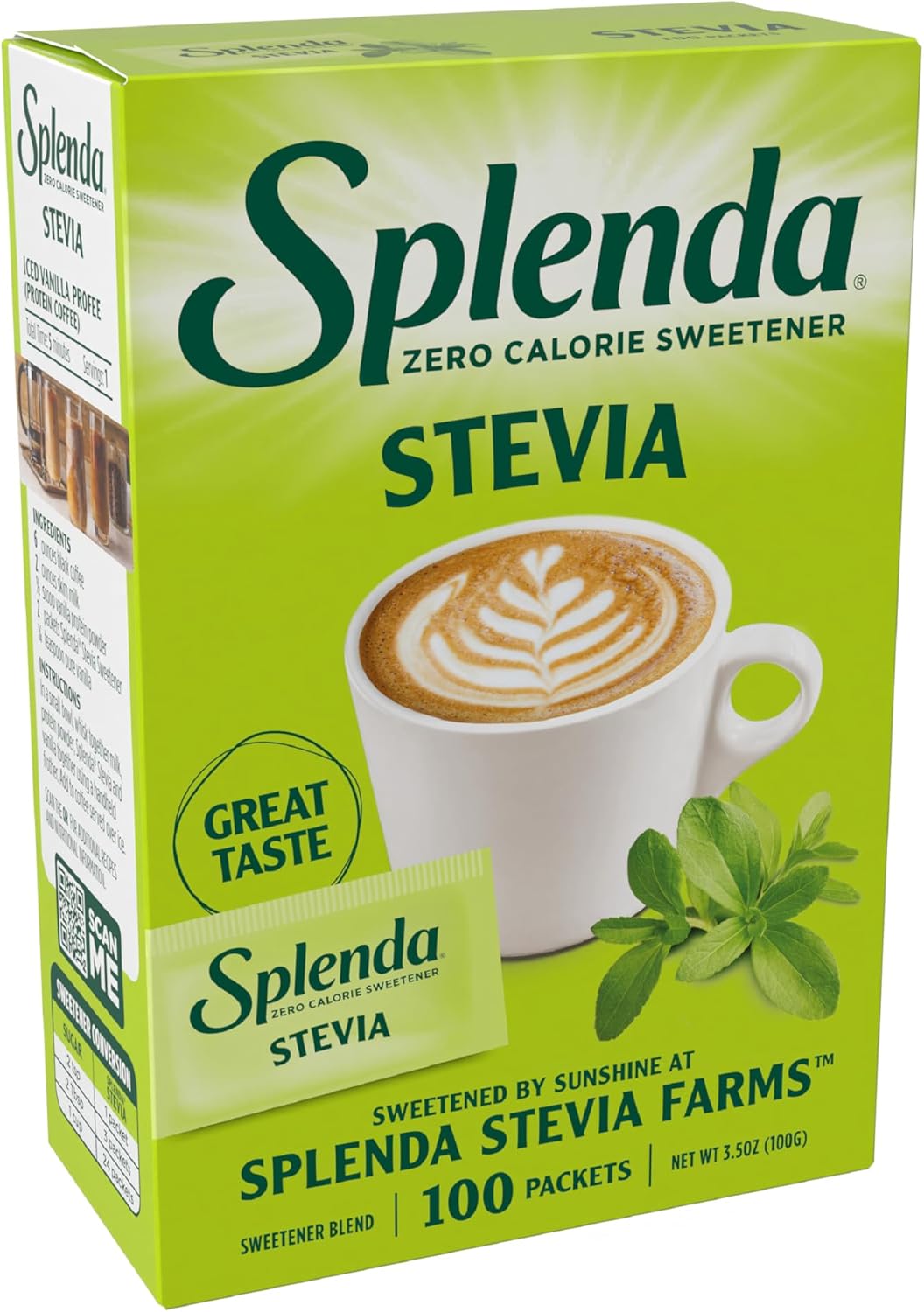 SPLENDA Stevia Zero Calorie Sweetener, Sugar Substitute Packets, 100 Count (Pack of 1)