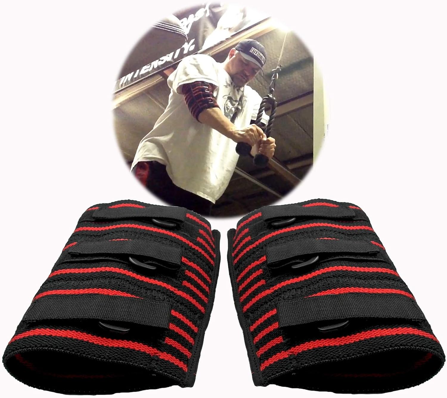 A Pair Weightlifting Elbow Sleeves, Strong Powerlifting Elbow Brace, Adjustable Elbow Support Compression for Men, Strongman (XL)