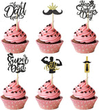 Happy Fathers Day Cake Toppers 36pcs Glitter Cupcake Toppers Super Dad Mustache Cake Decorations for Fathers' Day Birthday Party