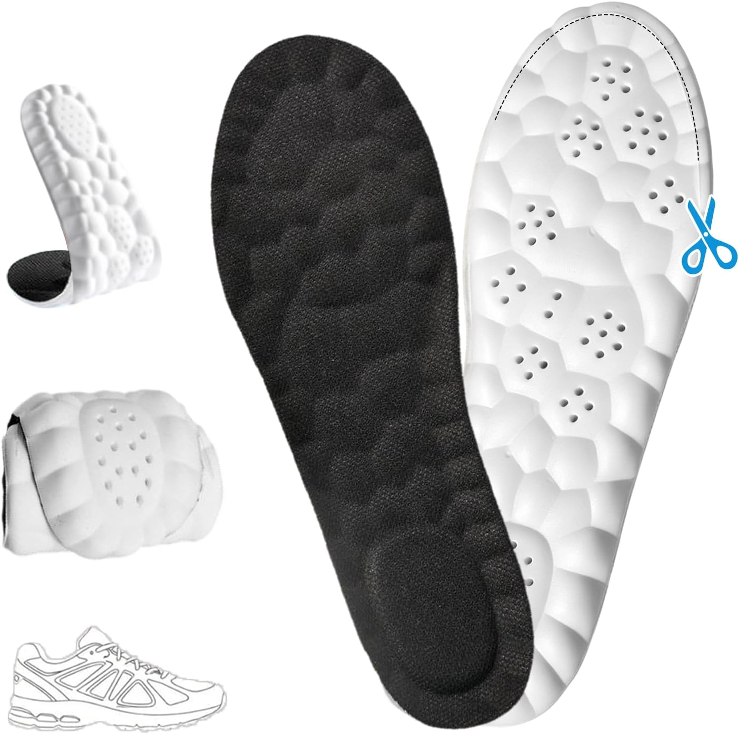 2026 New Steppers Insoles for Men & Women - 4D Cloud Comfort Memory Foam | Super Soft Shock Absorption, Anti-Fatigue & Breathable Design | Replacement Inserts for Work, Running (Black, Men's 8.5-9)
