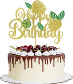 1 PCS Lemon Happy Birthday Cake Topper，Fruit Theme Baby Shower Kids Boys Girls Birthday Party Decorations，Glitter Fruit Theme Lemonade Party Cake Pick Decorations
