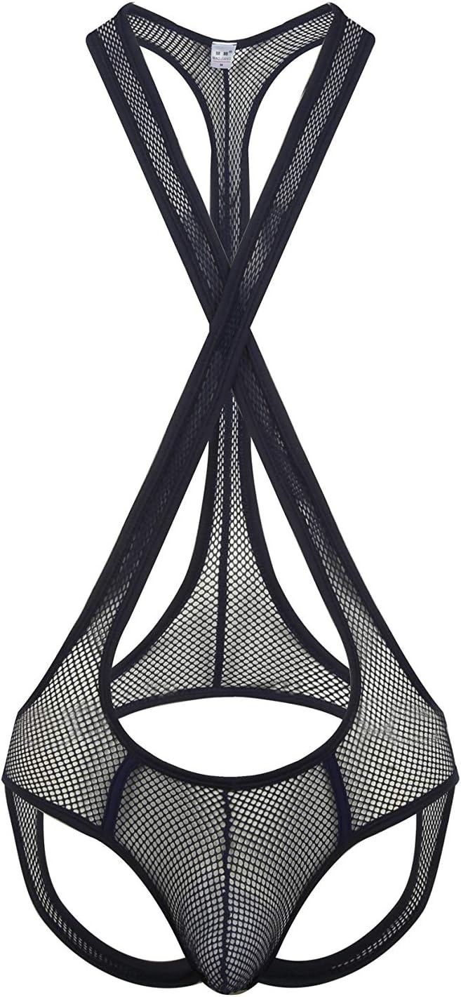 Men's Mesh Jockstrap Bodysuit Leotard Wrestling Singlet Bodysuit