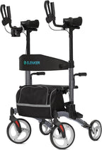 ELENKER Upright Walker, Stand Up Folding Rollator Walker with 10” Front Wheels Backrest Seat and Padded Armrest for Seniors(Carbon Fiber Black)