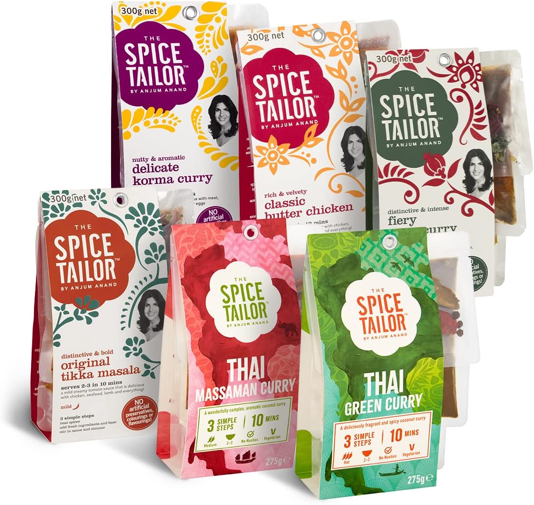 - Asian & Indian Curry Sauce Variety Pack Including Thai Green & Massaman Curries Tikka Masala Korma & Butter Chicken Meal Kits Vegetarian - Fans Favourite Bundle