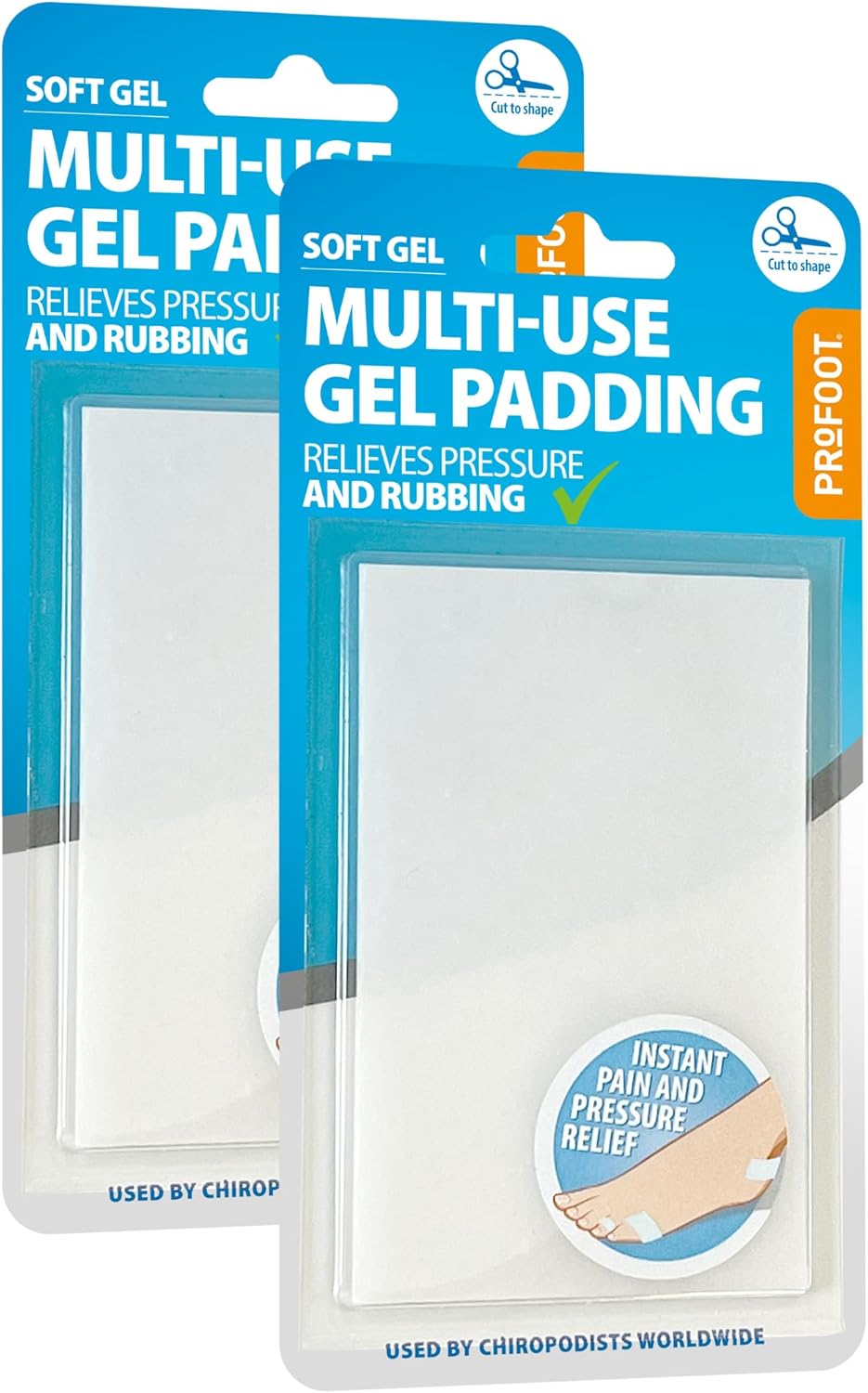 Profoot Multi Use Gel Padding for Pain and Pressure Relief from for blisters, bunions, Corns, calluses and Foot discomfort Pack of 2