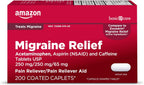 Amazon Basic Care Migraine Relief Acetaminophen, Aspirin (NSAID) and Caffeine Tablets, Pain Reliever/Pain Reliever Aid, 200 Count
