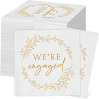 Kosiz 200 Pack We're Engaged Napkins Gift 3 Ply Disposable Paper Engagement Cocktail Napkins for Wedding Party Beverage Dinners Cake Tableware Decorations, 4.5 x 4.5 Inch