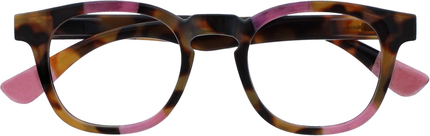 OPULIZE AVA Reading glasses for Women Men,Scratch Resistant Round frame with Spring Hinges, Brown Tortoiseshell with a Touch of Pink +2 (Pack of 1)