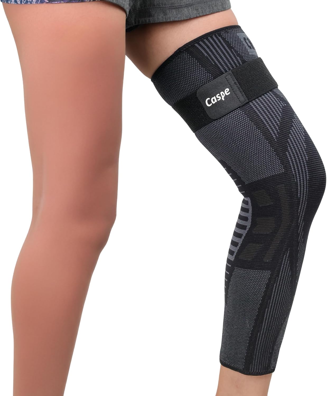 Caspe Leg Compression Sleeve With Strap, Full Length Thigh Knee Calf Support, Knee Compression Sleeve Women & Men, Full Leg Support for Light Recovery, Daily Wear