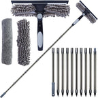 20+ Feet High Reach 2 in 1 Window Washing Squeegee & Duster with 3-14 ft Spliceable Extension Pole // Window Cleaning Kit with 3 Replace Pad for Home Indoor Outdoor Window Washing (Gray)