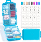 14 GRIDS Travel Pill Organizer Box with Labels - Travel Medicine Case Kit - Pocket Daily Pharmacy Container - Travel Medication Holder Dispenser for Fish Oil Vitamin Supplement Storage - Blue