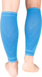 NuCamper Calf Compression Sleeves for Men & Women (1 Pair), Footless Compression Socks Calf Sleeve for Shin Splints,Legs Pain Relief, Varicose Veins,Leg Support for Running,Fitness,Travel - Blue, XL