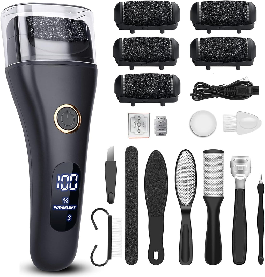 Electric Foot File Callus Remover for Feet - 6pcs Larger Grinding Head&3Speed, Pedicure Kit Foot Scrubber Deadskin Callus Remover, Foot Care Kit Pedicure Tools for Dead Skin Callus Hardskin Dry Cracks