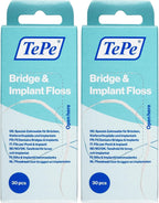 TePe Bridge and Implant Floss for Dental Implants, Bridges, and Braces, Dental Flossers, 30 Pieces (Pack of 2)