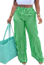 MESLIMA Women's Casual High Waist Trousers Fashion Striped Print Summer Loose Wide Leg Pants with Pockets