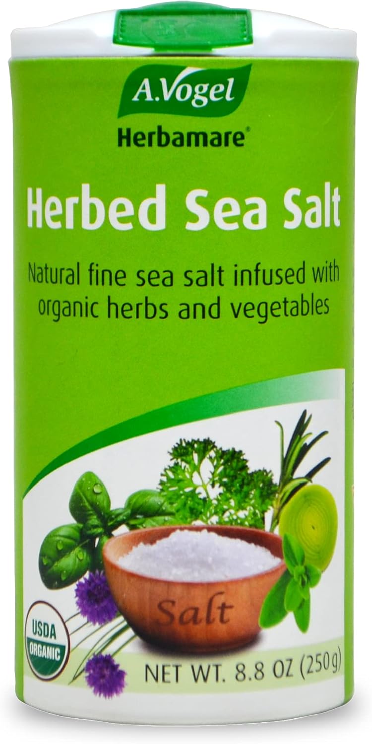 A. Vogel Herbamare Seasoned Sea Salt - USDA Organic - Seasoning Salt Infused with 12 Herbs - 33% Less Sodium - Non-GMO - Gluten Free - Kosher - 8.8 oz