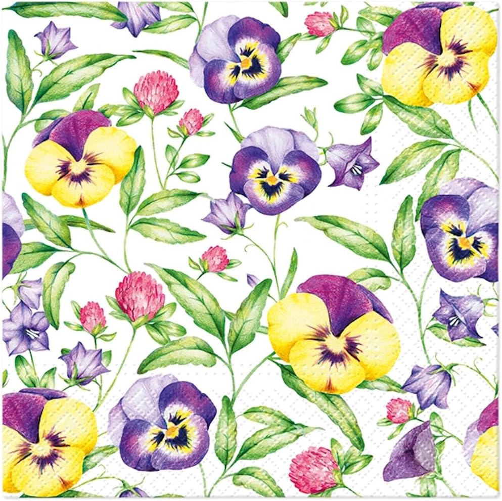 Paper Napkins Pansies Flowers Luncheon 20-Count Soft 3-Ply Decoupage Tissue -13" x 13" (Unfolded)