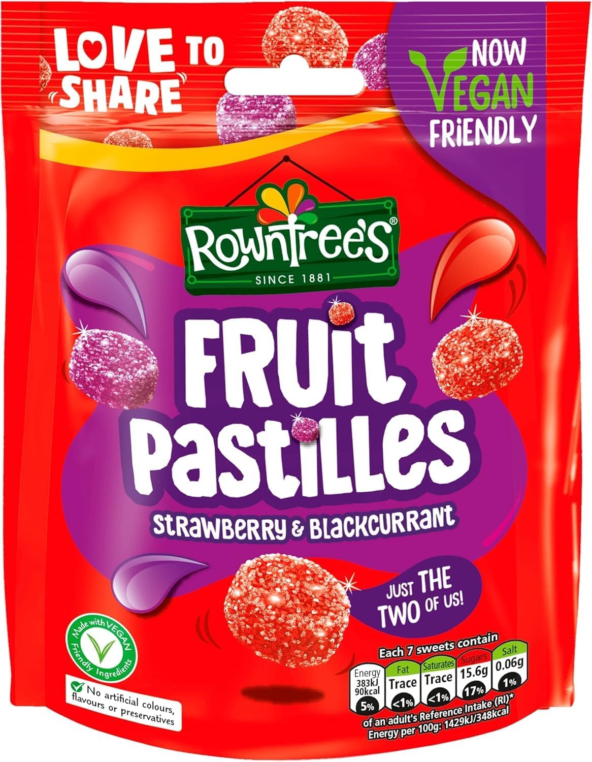 Rowntree's Fruit Pastilles Strawberry & Blackcurrant Pouch 143g (Pack of 3)