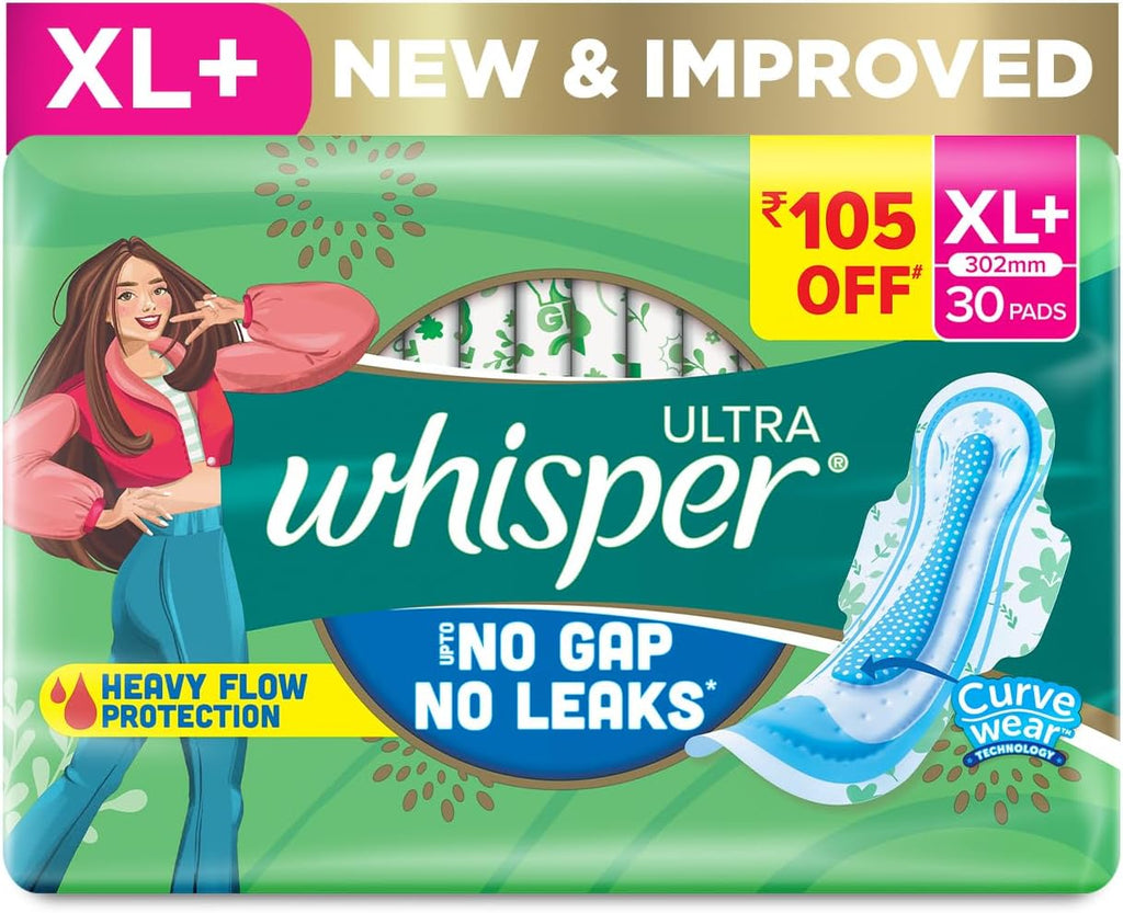 Whisper Ultra Clean Sanitary Pads - 30 Pieces (XL Plus)