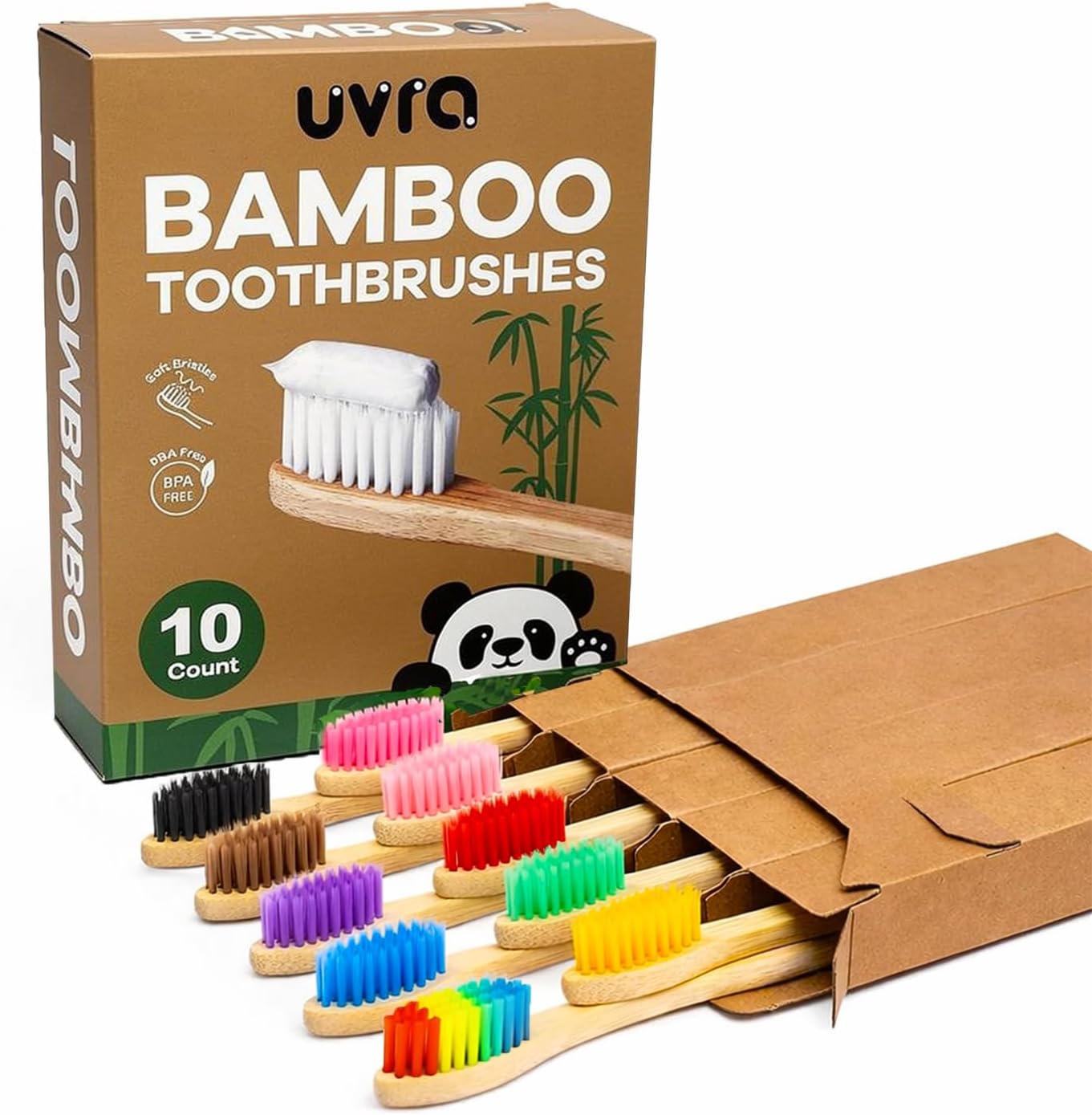 Bamboo Toothbrushes - 10 Pack Medium Adult Toothbrush Biodegradable Manual Toothbrushes Soft Bristle Natural Bamboo Tooth Brush Dental Eco Wood Toothbrush (Multicolour)
