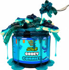 Sour Gooey Gummies, Sour Blue Raspberry Candy, Gummy Candy Mix, Ooze Sticky Gummies, Liquid Chewy Sweet Treat Resealable Container
