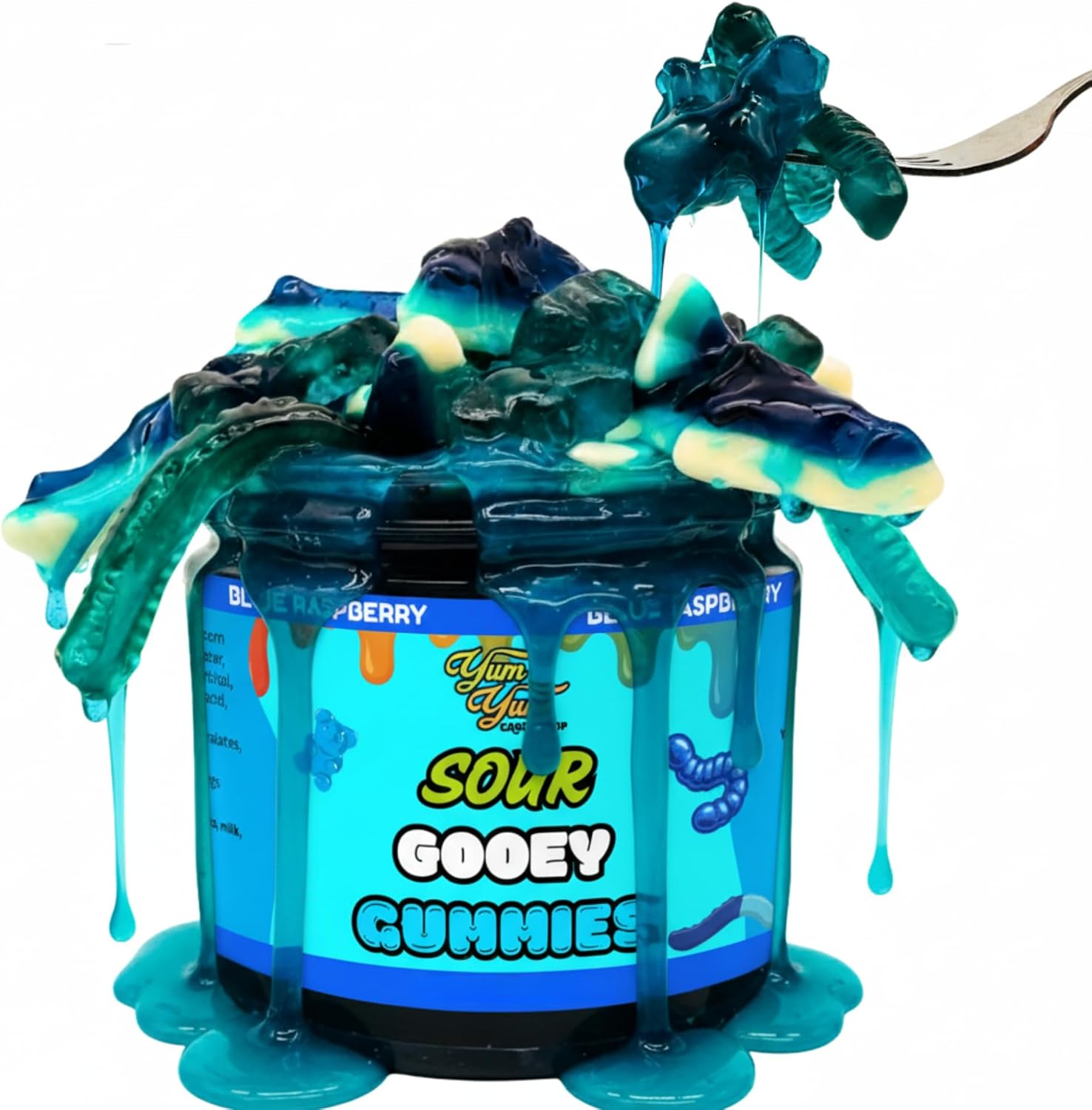 Sour Gooey Gummies, Sour Blue Raspberry Candy, Gummy Candy Mix, Ooze Sticky Gummies, Liquid Chewy Sweet Treat Resealable Container