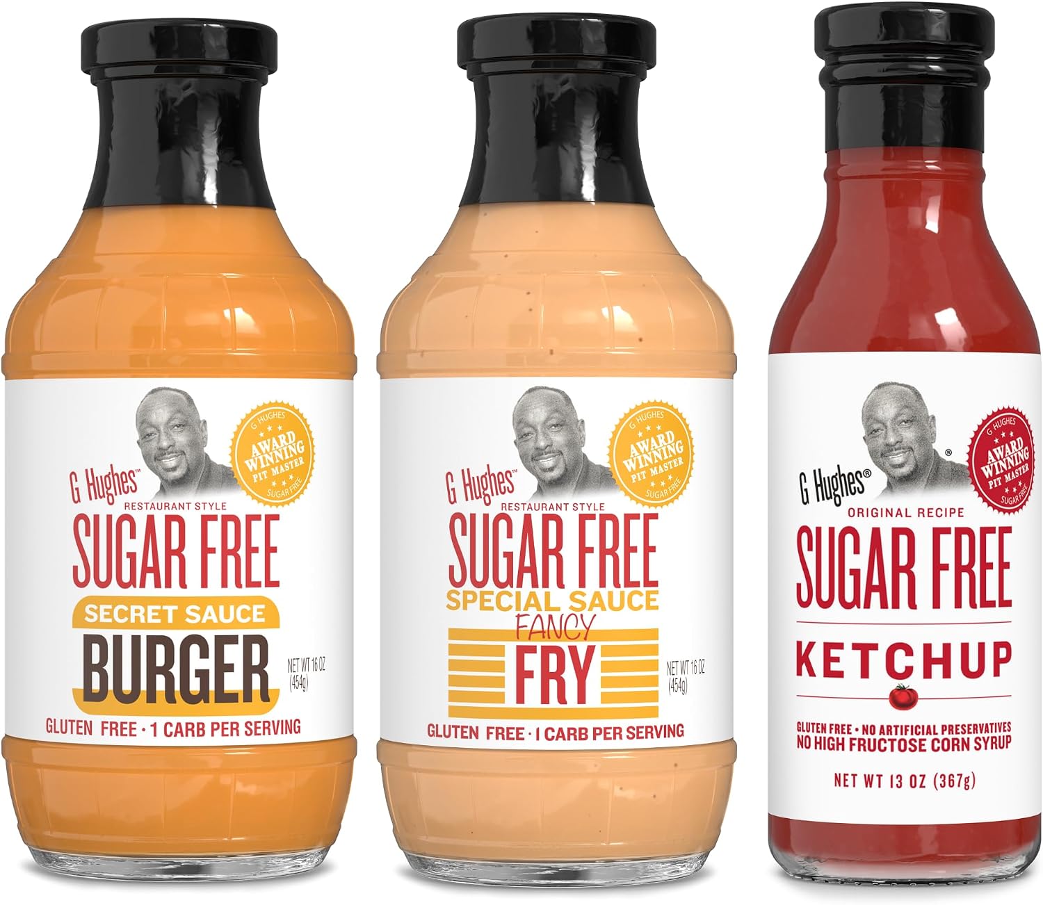 G Hughes Sugar Free Burger Sauces Variety Pack - Special Sauce for Burgers & Fries, Gluten Free Sauces, No Sugar - Burger Secret Sauce, Fancy Fry Special Sauce, & Ketchup (3 Pack)