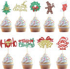24 Pcs Christmas Cupcake Toppers, 8 Designs Holiday Cake Decor Picks with Santa Snowman Reindeer Tree for Party Dessert Baking Decorations