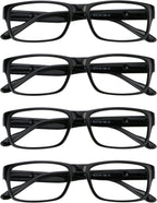 VisionGlobal 4 Pairs Reading Glasses, Computer Reading Glasses for Women and Men, Fashion Square Eyewear Frame(4 Black,+2.00)