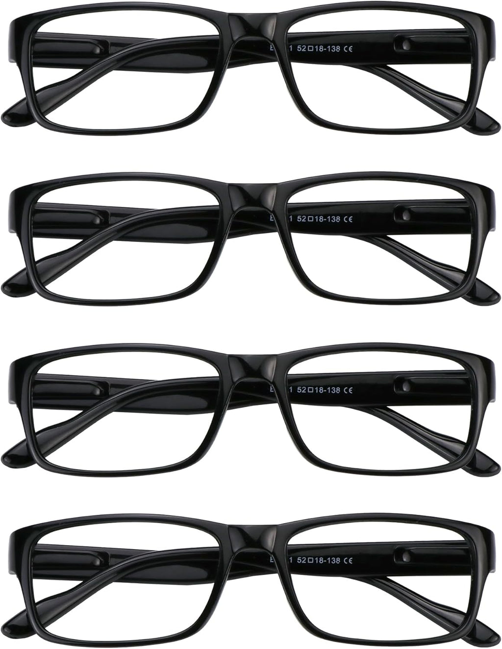 VisionGlobal 4 Pairs Reading Glasses, Computer Reading Glasses for Women and Men, Fashion Square Eyewear Frame(4 Black,+1.50)