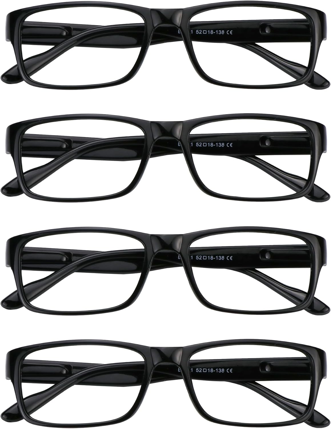 VisionGlobal 4 Pairs Reading Glasses, Computer Reading Glasses for Women and Men, Fashion Square Eyewear Frame(4 Black,+1.50)