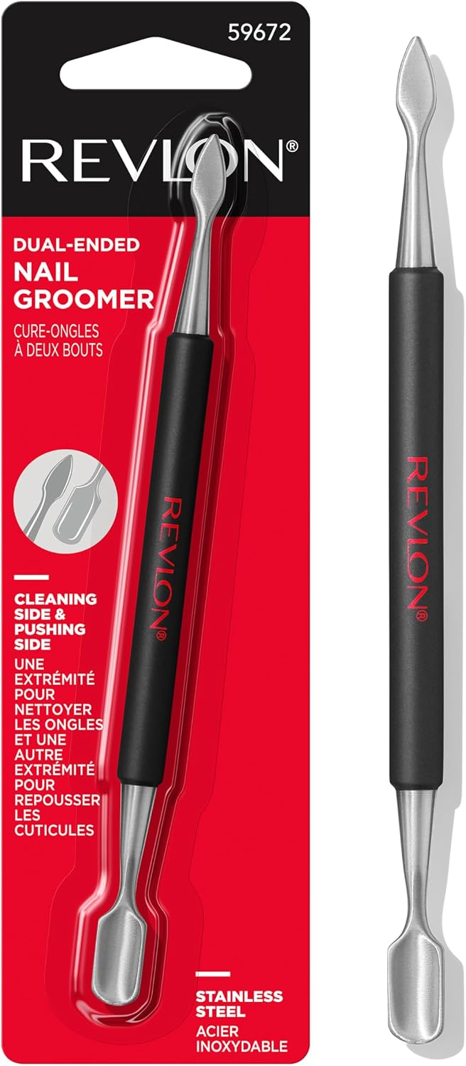 Revlon Expert Dual-Ended Nail Groomer, Stainless Steel Manicure Tool, Clean Under Fingernails and Lift Cuticles, 1 Count