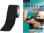 Heali Kinesiology Tape with Magnesium and Menthol, 20 Pcs Precut Strips, K Tape Roll, Knees, Physical Therapy Sports Tape for Knees, Joints & Muscles, Water Resistant, Black Zebra