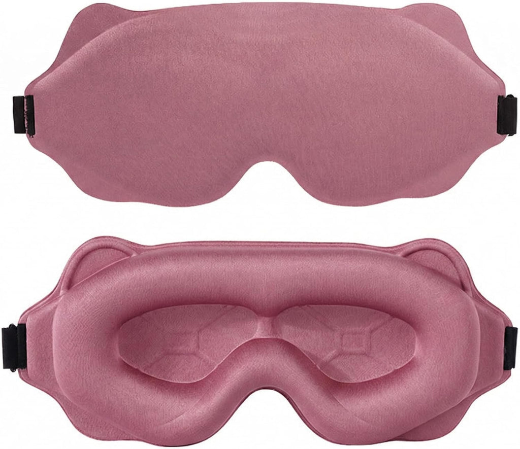 Eye Masks for Sleep, 3D Contoured Sleeping Mask Breathable Pressure Free Blackout Eye Cover Adjustable Soft Light Blocking Shades for Women Men Students Travel Office Napping Night Pink