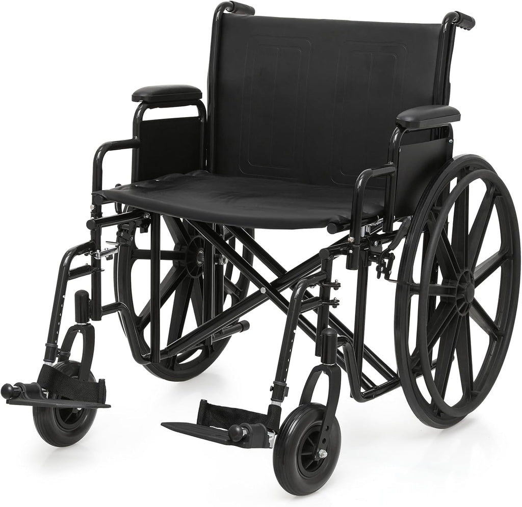 Extra-Wide Bariatric Wheelchair for Adults, 500 lbs Heavy-Duty Folding Self-Propelled Wheelchair with 24" Wide Seat, Dual Push & Self-Propel Design, Black Steel Frame