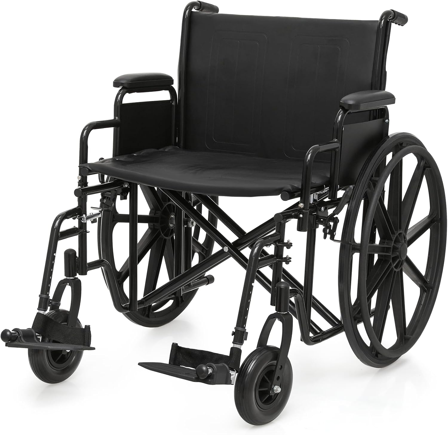 Extra-Wide Bariatric Wheelchair for Adults, 500 lbs Heavy-Duty Folding Self-Propelled Wheelchair with 24" Wide Seat, Dual Push & Self-Propel Design, Black Steel Frame