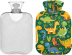 Hot Water Bottle with Cover Colorful Cartoon Dinosaurs Cute Hot Water Bags Hot Water Pouch for Pain Relief Hand Feet Bed Warmer 2 Liter