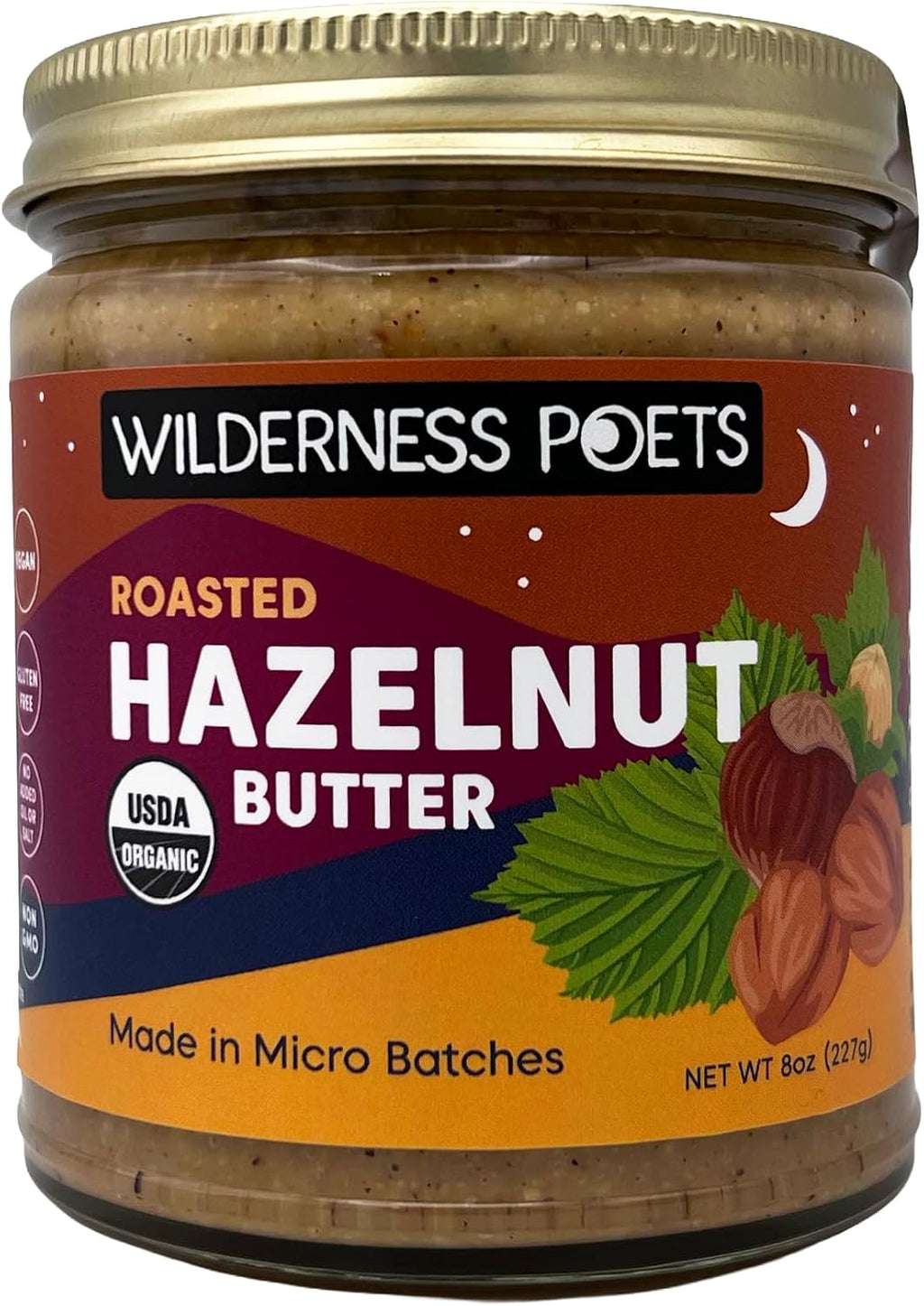 Wilderness Poets, Organic Roasted Hazelnut Butter - (8 Ounce) - One Ingredient, Gluten Free, Non GMO, No Salt, No Sugar - Glass Jar