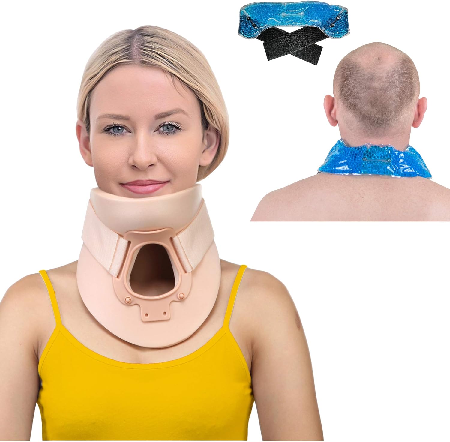 BodyMoves Philadelphia Soft Foam Cervical Collar Plus hot and Cold ice Pack -Neck Traction Device 3 1/4 Inch Immobilizer Collar Support Adjustable Neck and Head Braces (Large)