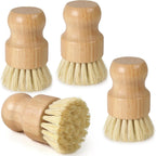 4 Pack Bamboo Dish Brush Set, Natural Kitchen Scrub Brush with Sisal Bristles, Wooden Dish Scrubber for Cleaning Dishes, Pots, Vegetables and Sink