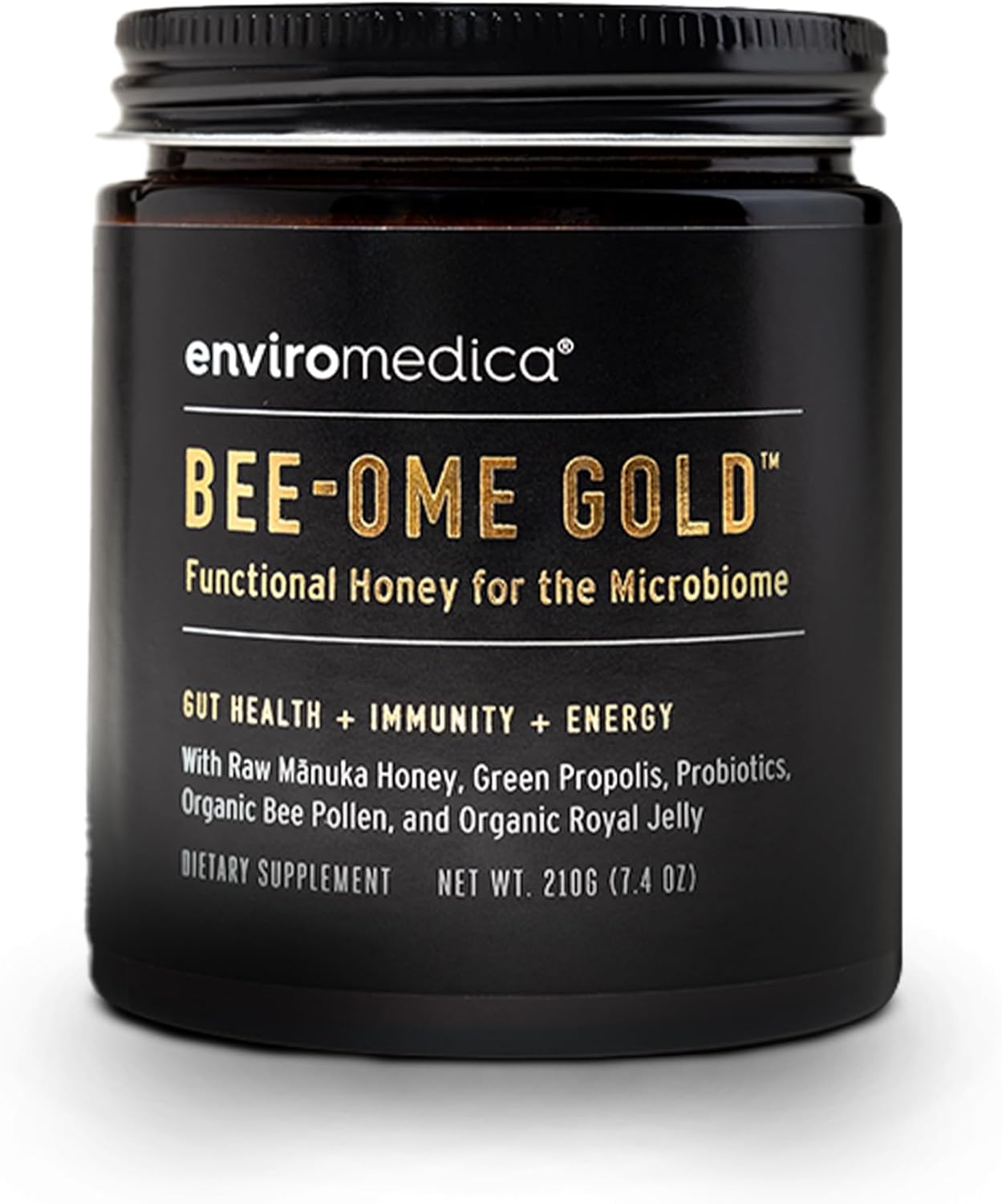 Bee-Ome Gold by Enviromedica - Unpasteurized Raw Manuka Honey with Probiotics, Royal Jelly, Bee Pollen & Propolis, Functional Superfood Honey, 7.4oz