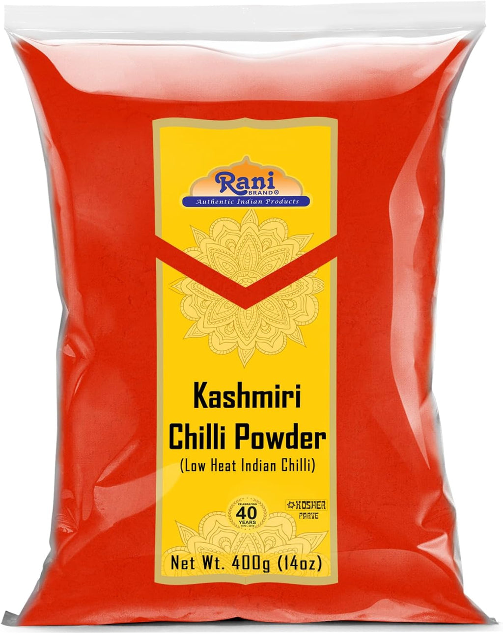 Rani Kashmiri Chilli Powder (Deggi Mirch, Low Heat) Ground Indian Spice 14oz (400g) ~ All Natural, Salt-Free | Vegan | No Colors | Gluten Friendly | NON-GMO | Kosher | Indian Origin