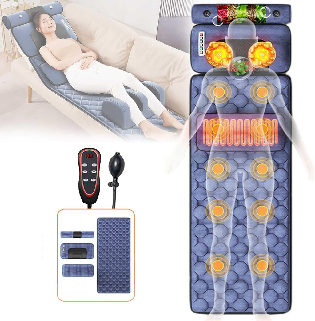 Massage Mat with Heat,10 Vibrating Nodes Full Body Massage Mat,20 Neck Shiatsu Kneading Massage Heads,Full Body Massager for Neck Back Waist Legs Muscle Relaxation