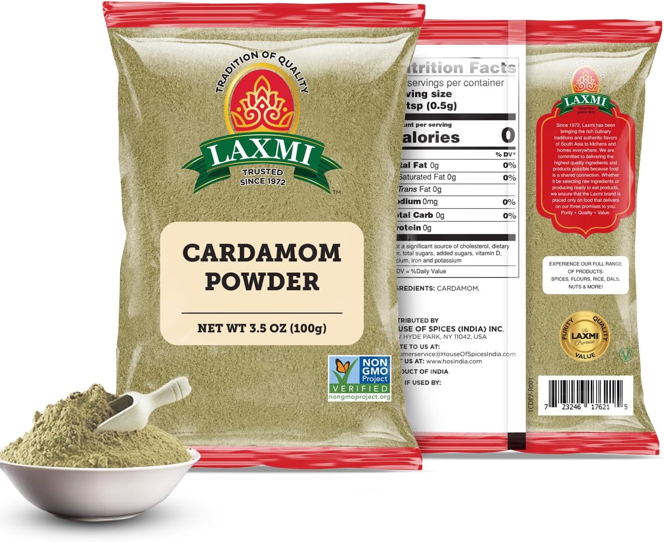 Laxmi Ground Cardamom Powder, Traditional Indian Cooking Spices - 3.5oz