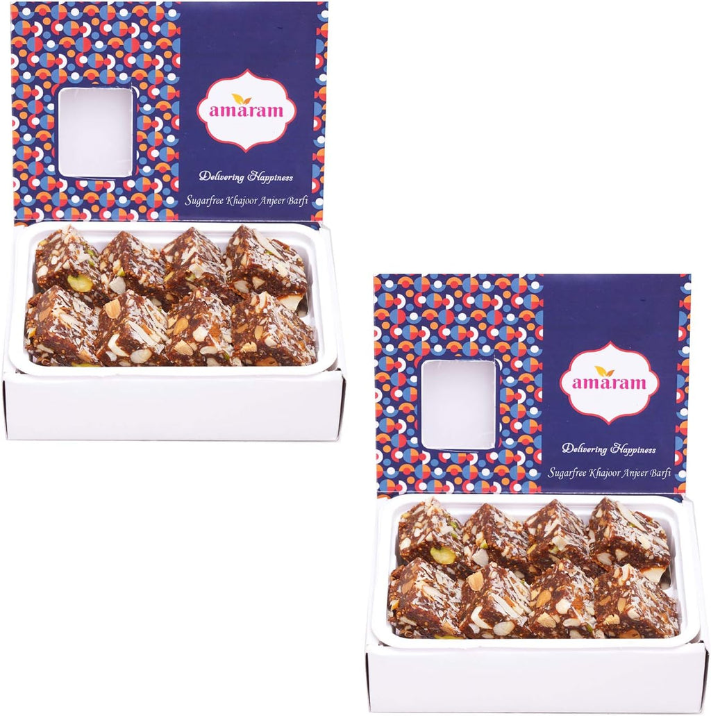 Amaram by Ghasitaram Sugarfree Anjeer Khajoor Barfi Sweets Gift, 400g|Sugar Free Sweets|Diabetic Friendly|Diwali Sugar Free Sweets Box