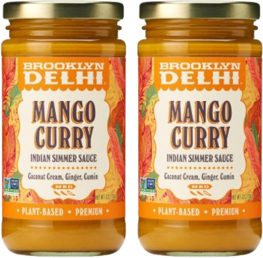 Brooklyn Delhi Golden Coconut Curry - Indian Simmer Sauce with Turmeric, Ginger, Lemon, & Coriander - 12 Ounces - Mild Enough for a kid, Flavorful Enough for a Foodie - Vegan - No Artificial Additives (2 Pack, Mango Curry)