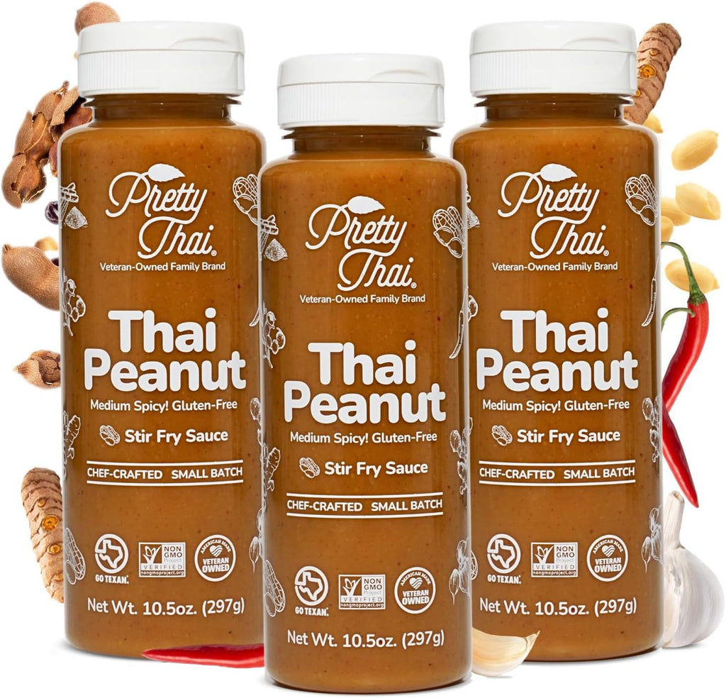 Pretty Thai Peanut Sauce, Gluten Free Certified Non-GMO Vegan Authentic Stir Fry, Dressing, Rice Seasoning, Condiment & Dipping Sauce, 100% Natural (Pack of 3)